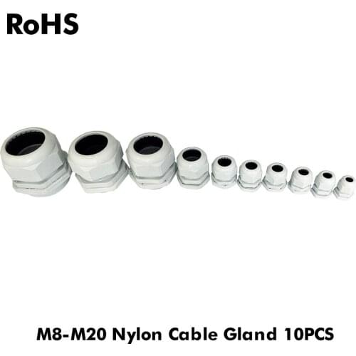 Waterproof Cable Gland 10pcs Cable entry IP68 M8 for 2-4.8mm M8 M10 M12 M16 M18 M20 White Black Nylon Plastic Connector