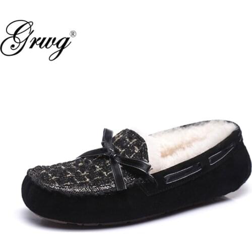 100% Natural Fur Women Shoes Soft Genuine Leather Moccasins Winter Mother Loafers Leisure Flats Female Driving Casual Footwear