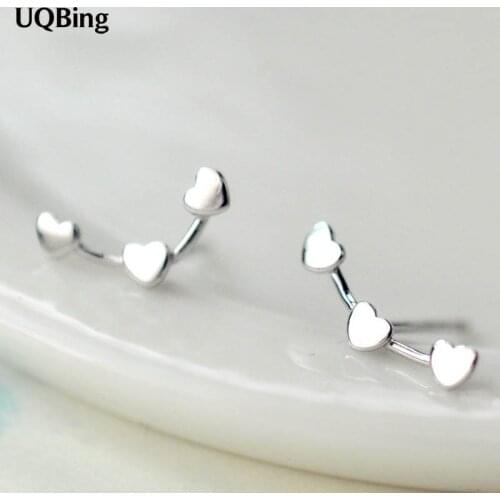 2016 New Arrivals Free Shipping Fashion 925 Sterling Silver Stud Earrings Triple Heart Silver Earrings For Women Jewelry