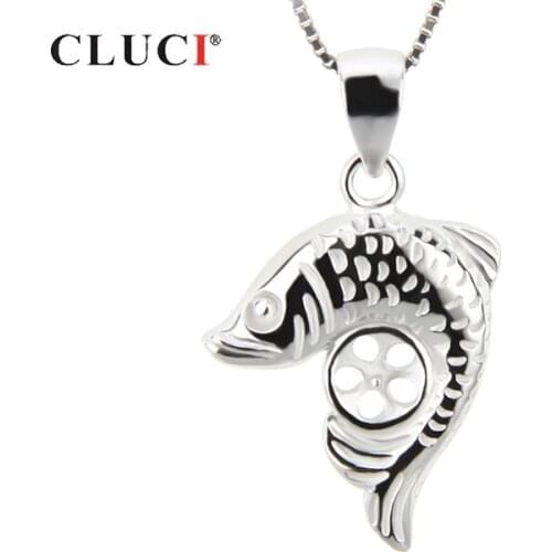 CLUCI Silver 925 Fish Pendant for Women Necklace Jewelry 925 Sterling Silver Pearl Pendant Mounting Pendant Fine Jewelry SP006SB