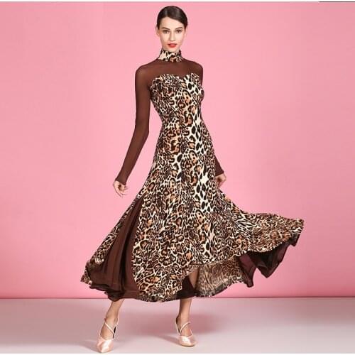 Leopard ballroom dress women waltz dress for dancing standard dance dress tango dance costumes long Spanish dress flamenco