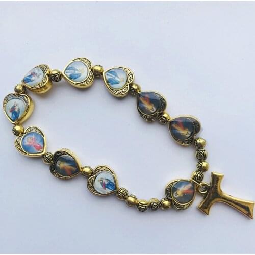 Gold Jesus Cross Double Face Icon Bracelet Jewelry Jesus Saint Central Rosary Mercy religious icon bracelet beads wholesale