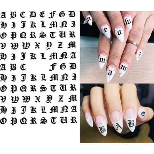 1 Sheet Nail Art Stickers Transfers Black Old English Font Letter Goth Gothic Text (3262B) OLD E (English) NAIL STICKERS