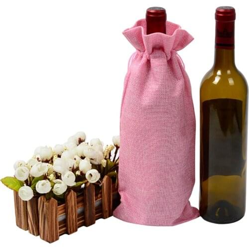 1 pc 15*35cm Rustic Jute Burlap Wine Drawstring Bags Wine Bottle Covers Reusable Bottle Wrap Gift Package Wine Bags