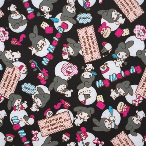 1 yard Polyester/PVC coated Waterproof Fabric for bag, Cartoon - Rabbit (black background) (width=140cm)
