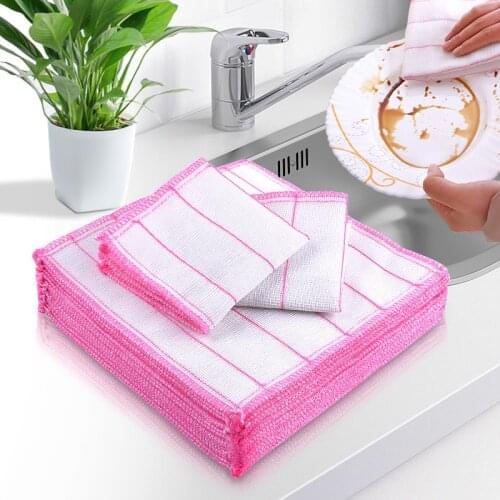 10Pcs Microfiber Scouring Pad Tableware Remove Oil Dishwashing Towel Pot Bowls Wipe Rag Cotton Gauze Kitchen Dish Cleaning Cloth