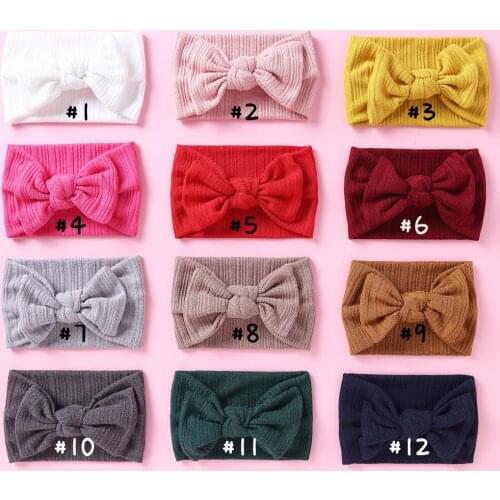 10 Pcs/Lot, Newborn Ribbed Bow Headband,Large Knotted Bows Baby Turban Autumn Winter Head wraps for Baby Girls Hair Accessories
