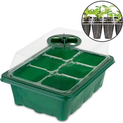 12 Cells Seed Trays Seedling Starter Tray Humidity Adjustable Plant Starting Kit Adjustable Switch Garden Decor Accessories