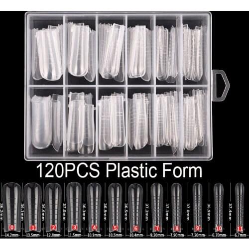 Boxed 120pcs Plastic Extra Long Dual Forms Tips Gel Mold Nail System Full Cover Tips Nail Extension Forms Nail Art Tools 2021