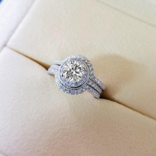 Solid 925 Sterling Silver 3 Pcs Wedding Ring Set Engagement Band 2 Ct AAA CZ Classic Jewelry For Women R5177S