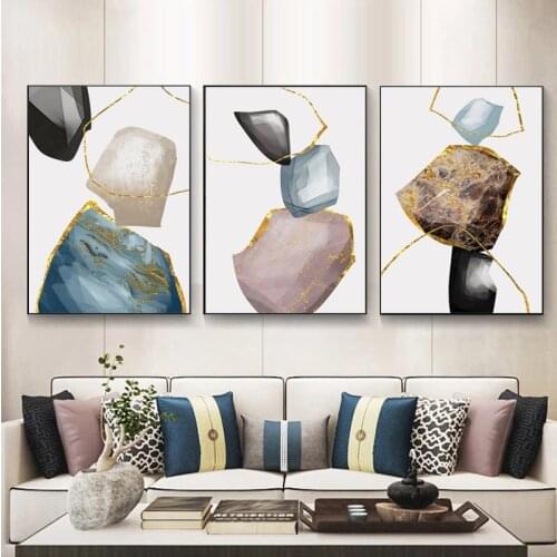 Abstract Nordic Art Golden Stone Canvas Painting Wall Art Posters Prints Wall Pictures for Living Room Wall Cuadros Home Decor