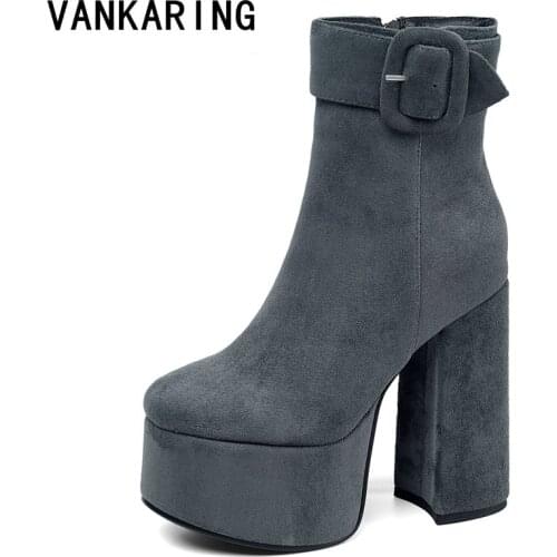 Fashion black boots female shoes 2021 autumn winter party boots platform high heels zipper womens ankle boots for women pumps