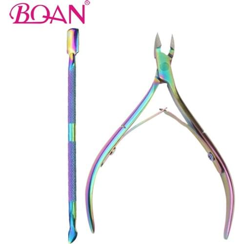 BQAN 2 Pcs/set Dead Skin Shears Nail Art Clipper Pusher Manicure Nipper Cuticle Tool Colorful Scissor Dead Skin Remover Trimming