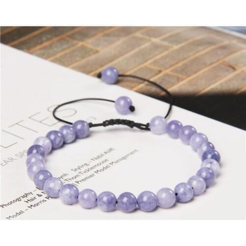 Natural Stone Blue Angelite Beads Bracelet 6mm Round Purple Chalcedony Beads Yoga Braided Bracelet Women Romantic Jewelry Men