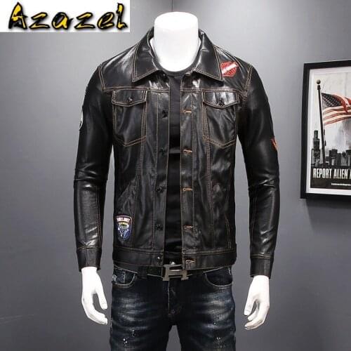 Brand Mens 2020 Autumn New Jackets Men Micro-cover Multi Pocket Casual Leather Jacket Korean Motorcycle Pu Leather Lapel Coat