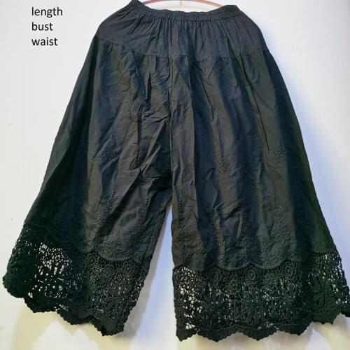 Lady Summer Wear Mori Girl Elastic Waist Lace Crochet Wide Leg Pants Calf-length Cotton Trousers Hippie Boho Women Capris Pants