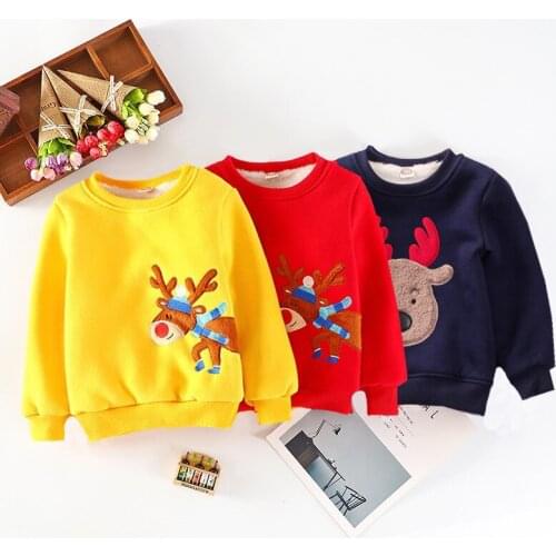 Childrens Sweatshirt Hoodies For Girls Clothes Christmas Elk Boys Baby Shirt Plus Velvet Warm Kids Clothing 2021 Autumn Winter