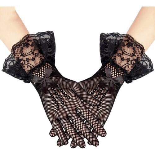 Gothic Bridal Gloves Short Knitted Mesh Lace Lolita Appealing Perspective Sexy Dress Gloves Halloween Party Cosplay
