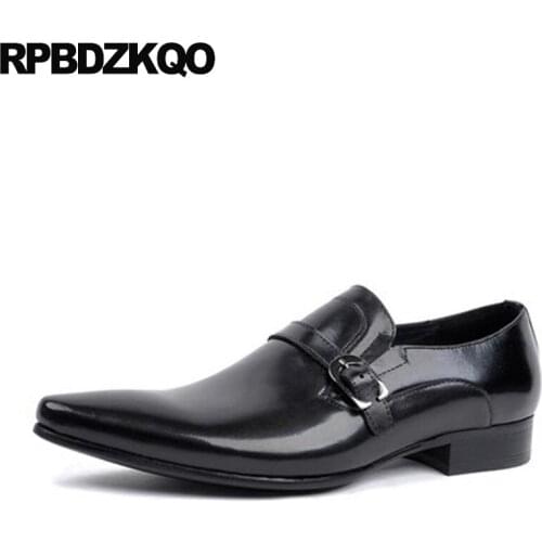 Italian Pointed Toe Luxury Monk Strap British Style Real Leather Office Black Men Dress Shoes With Buckled European Metal Tip