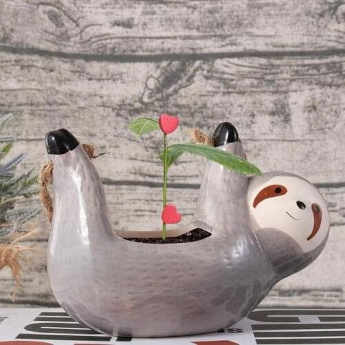 Ceramic Hanging Flower Plant Pot Scindapsus Cute Sloth Bear Shape Chlorophytum Basket Cartoons Animal Vase Garden Decoration New