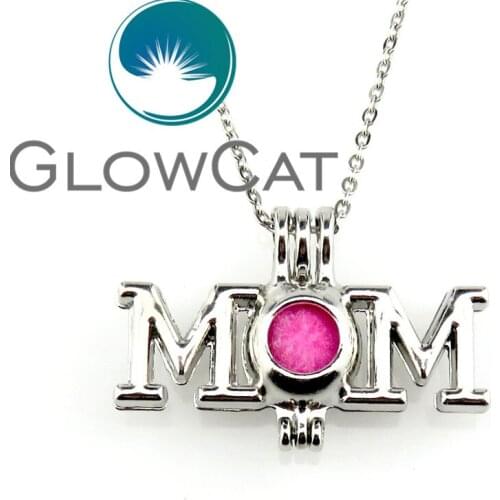 KK588 Letter MOM Maternal Love Beads Cage Essential Oil Diffuser Aromatherapy Pearl Cage Locket Necklace Women Party Gift