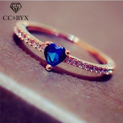 CC Rings For Women Blue Cubic Zirconia Heart Shaped Simple Trendy Jewelry Rose Gold Color Ring Bijoux Femme Drop Shipping CC2359