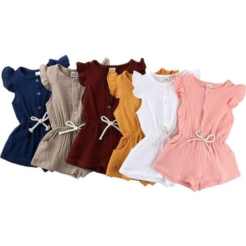 DR330 2020 Romper Jumpsuit One-Pieces Summer Baby Girl Rompers Newborn Baby Clothes Toddler Flare Sleeve Solid elastic Waist