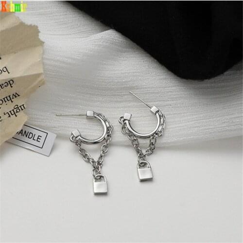 Kshmir S925 fashion stud metal chain Earring Korean womens earrings drop round exaggerated earrings Mens and womens earrings