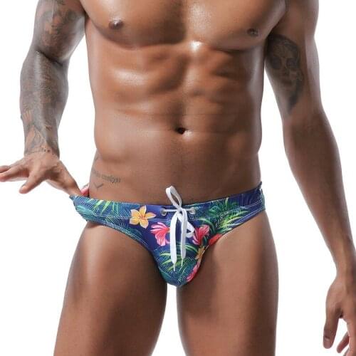 Low waist swimwear briefs mens printed swimwear triangle mens swim trunks quick-drying swimwear sexy short sports men