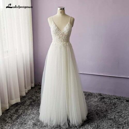 Lakshmigown Boho Beach Wedding Dress Lace Bodice Vestidos Sexy Bridal Dress Wedding Gowns Spaghett Straps 2020 Robe de Marie