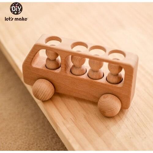 Lets Make 1Pcs Baby Building Blocks Toy Gift Beech Four Wheeled Bus Car Cartoon Childrens Montessori Benefit Educational Toys
