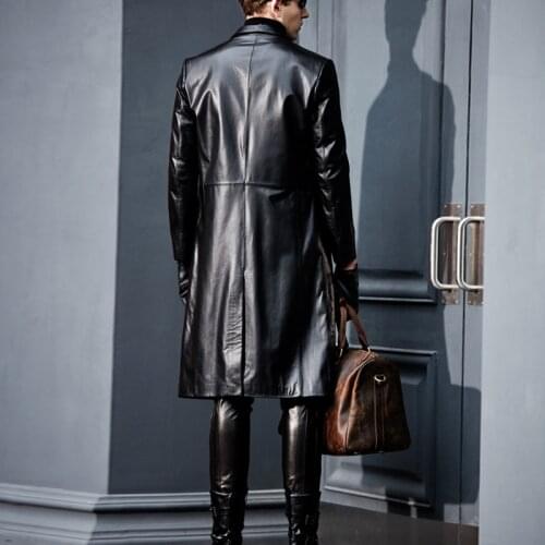 Luxury Real Leather Windbreakers Men Streetwear Slim Fit Windproof Overcoat 2020 Autumn Winter Business Casual Cowhide Coat