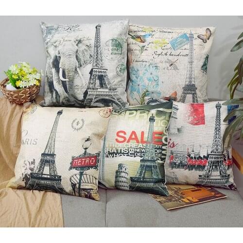 Eiffel Tower Cushion Cover 45*45cm Square Cotton Soft Pillow Cases Flower Bedroom Sofa Decorative Pillow Covers Almofada