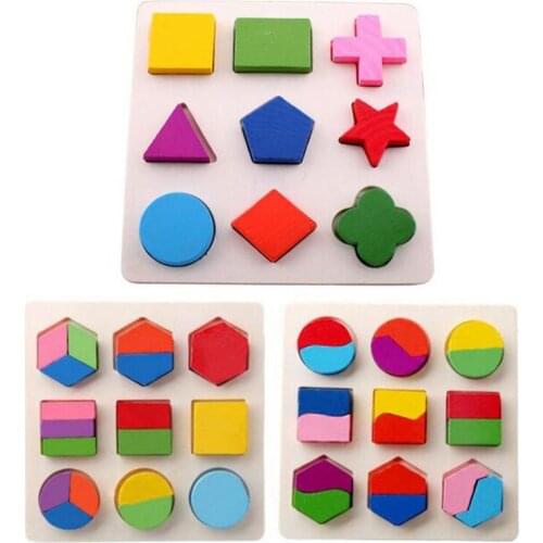 15*15CM Montessori Educational 3D Wooden Puzzle Jigsaw Geometry Shapes Colors Matching Early Learning Toys for Kids Children