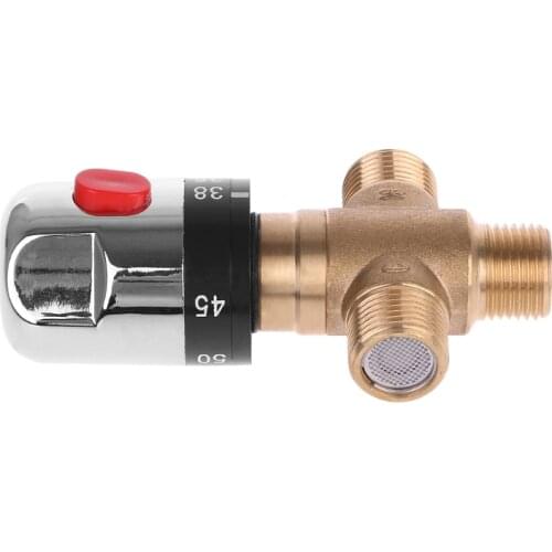 FurnishingNICE Solid Brass G1/2 Male 3 Way Thermostatic Mixing Valve Shower Water Temperature Control