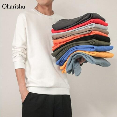 Oharishu 12Colors Autumn New Korean Hoodies and Sweatshirts Fashion O-Neck Simple Design Solid Color Men and Women Fashion Tops