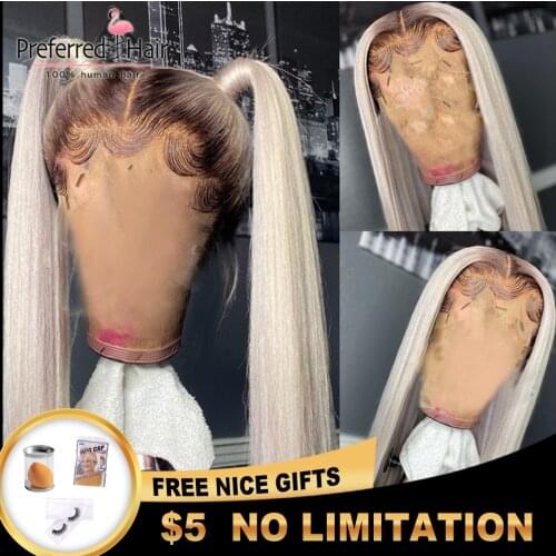 Preferred Preplucked Platinum Blonde Wig Glueless Ombre Lace Front Wig Brazilian Remy Full Lace Human Hair Wigs For Women