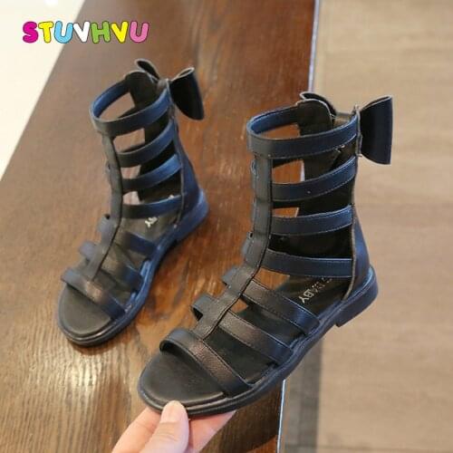 Summer Childrens Sandals for Girls Gladiator Shoes Soft Sole Non-slip Zipper Leather Kids Shoes Roman Girls Sandals Short Boots