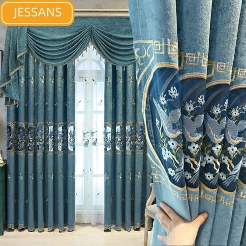New European-style Chenille Embroidered Curtains for Living Room Bedroom Study Balcony Blackout Curtains Customization