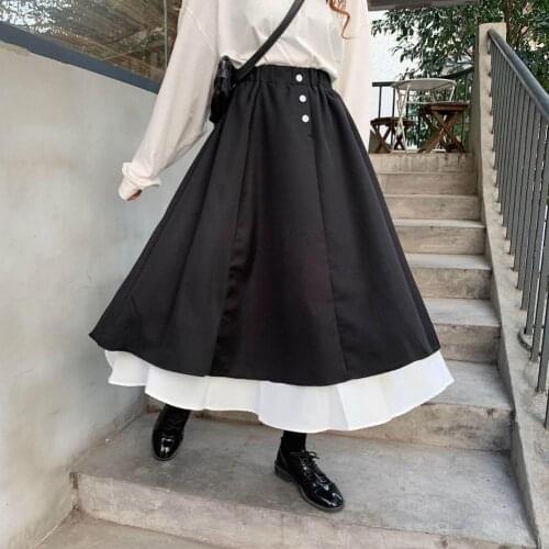 A-line Skirt Women High Waist Skin-friendly Lightweight Double-layer Ruffles A-line Mid-length Bust Skirt Schoolgirl Streetwear