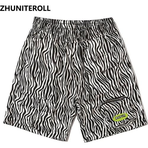 Hip Hop Streetwear Shorts 2021 Man Harajuku Zebra Striped Track Shorts Casual Jogger Shorts Summer Japan Style Sweatpants Black