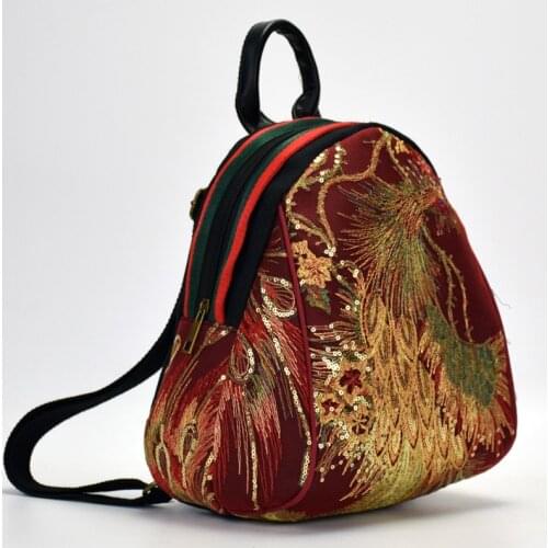 Vintage Peacock Embroidered Backpack Sequins Canvas Tribal Ethnic Embroidered Floral Backpacks National Women Back Pack Bag