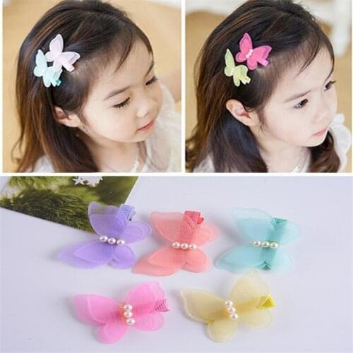 8 Pcs/lot Kids Hair Clips Hair Pin Chiffon Pearl 3D Butterfly Princess Headwear Kids Children Hair Accessories Sweet Barrettes