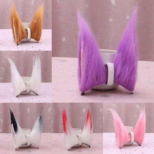 Japanese Anime Lolita Furry Animal Hairpins Handmade Faux Fur Kitten Wolf Pointed Ears Hair Clips Cosplay Props Hair Accessory B