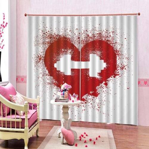 Curtains (2 Panel) Grommet Top Darkening Room Red Love Background Blackout Window Curtains Indoor Decor（ left and right Side)