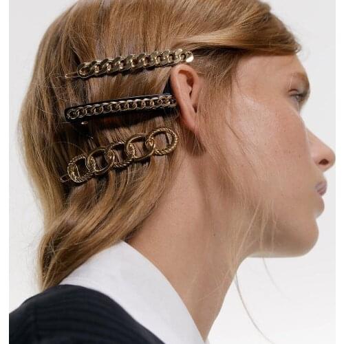 Geometric Alloy Chain Hair Clips For Women Hair Accessories Fashion Hairpins Flower Hairgirps Barrette BB Clip