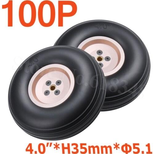 100pcs /Lot 4.0"/ 102mm Quality Rubber Tail Wheels Alloy Hub Core Thickness:35mm Axle hole: 5.1mm For RC Plane Replacement