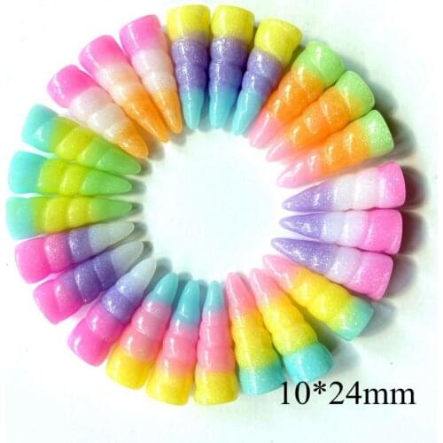 30Pcs/lots 3D 10*24mm Rainbow Gold Unicorn Corn Colorful Resin DIY Crafts Home Decorations Accessories Appliques Supply A76