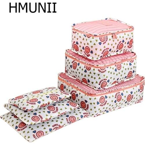 HMUNII Brand 6PCS/Set High Quality Polyester Travel Mesh Bag Luggage Organizer Packing Cube Organiser Travel Bags suitcase HM-03