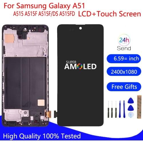 Amoled For Samsung Galaxy A51 2020 A515 Display A515F/DS A515FD A515 LCD Display Touch Screen Replacement Phone Parts + Frame